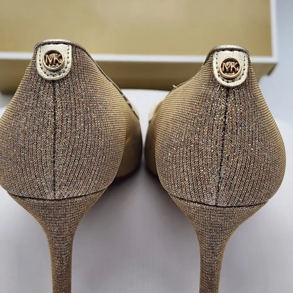 NEW Michael Kors Alina Flex Pump Pale Gold Glitter Chain Mesh Heels Size 5.5M